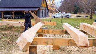 Cutting A Curve In a Giant Timber  Collar Tie Timber Frame House Ep 10 [upl. by Akanke640]