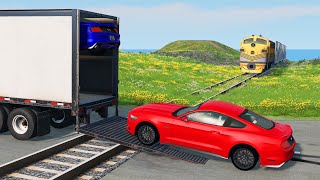 Transporter Trailer Car Rescue vs Rails  BeamNGDrive [upl. by Feinstein]