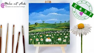 Einfache Landschaftmalerei mit Wiesen amp Gänseblümchen malen  Acrylmalerei für Anfänger [upl. by Frolick102]