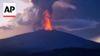 Italys Mount Etna volcano erupts with 10kilometerhigh volcanic cloud [upl. by Anerol944]