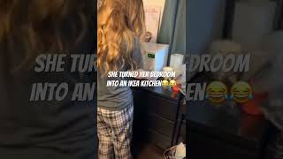 She turned her bedroom into an ikea kitchen😂 entertainment funny recomeded reels funnymemes [upl. by Esbenshade]