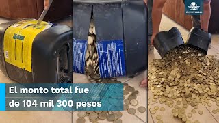 Juntan 100 mil pesos ahorrando monedas de 10 pesos por tres años y se viralizan [upl. by Jehiel367]