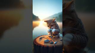 Cat eating fish in lake cute diy cat kitten [upl. by Aizan]