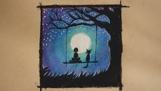 Draw a Night Sky  Moon Light  Beginner color pencil [upl. by Ahtnamys]