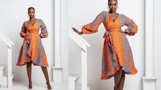 How to cut and sew a Wrap Dress with flounce and bubblepuff sleeves Beginner friendly tutorial [upl. by Aveer548]