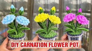 DIY Carnation Flower Pot How to Make Beautiful Flower with Pipe Cleaners Handmade GiftHome Decor [upl. by Ecnar]