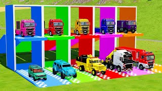 TRANSPORTING ALL POLICE CARS amp AMBULANCE EMERGENCY VEHICLES WITH DAIMLER TRUCKS OF COLORS  FS 22 [upl. by Alegnaed]