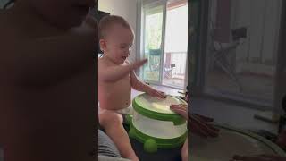 Toddler and Older Brother Play Music on Toy Drum for New Baby Brother  1531978 [upl. by Tiemroth]