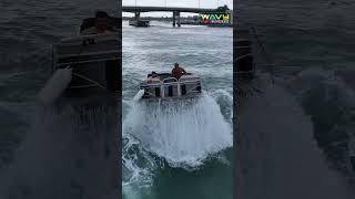 Pontoon Boat vs Haulover Inlet  Wavy Boats [upl. by Ahsitra]