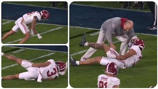 Nasty Leg Cramp Strikes Jermaine Burton MidGame 🏀😱 Alabama Injury vs Michigan rosebowl [upl. by Laeahcim]