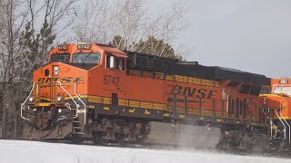 BNSF 6742 281 amp 252 Lead the HSUPNTW in Askov MN [upl. by Airb]