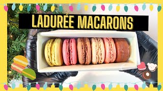 Trying 6 Different Macarons From Ladurée London UK  Pistachio Chestnut Vanilla Raspberry Rose [upl. by Aroc930]