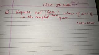 Express tan¹cosx1sinx in the simplest form  cbse class 12 maths 2024 solution  itf [upl. by Luanne]