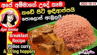 ✔ අපේ අම්මාගේ උදේ කෑ‍ම කඩේ පිටි ඉඳිආප්පයි පොල‌ොස් ඇඹුලයි Apé Amma breakfast  String hoppers [upl. by Decker281]