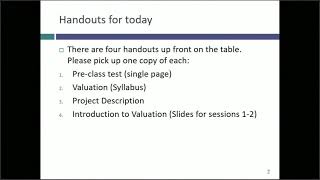 Session 1 Introduction to Valuation and the class [upl. by Ahsimaj]