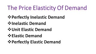 The Elasticity Of Demand Perfectly Inelastic Inelastic Unit Elastic Elastic Perfectly Elastic [upl. by Berthe]