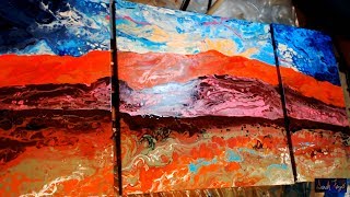 Pouring with DESIGN  24quot x 48quot Sandia Mountains Sunset  Swiping with INTENTION [upl. by Alurta]