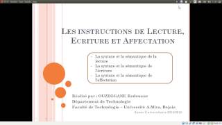 Cours 04  Instruction de Lecture Écriture et Affectation [upl. by Bigler574]