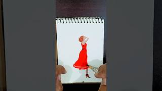 How to draw Beautiful Lady With Red Dress art viral youtubeshorts drawing fashion [upl. by Enwahs]