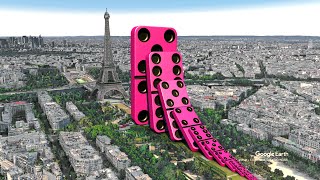 Domino effect v8 The largest domino simulation on real footage near Eiffel tower [upl. by Nallaf]