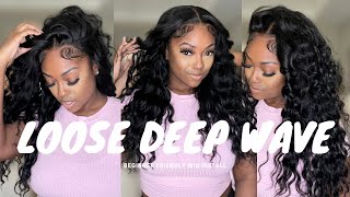 MUST HAVE Beginner Friendly  Loose Deep wave wig install ft Wiggins Hair [upl. by Ashlee868]