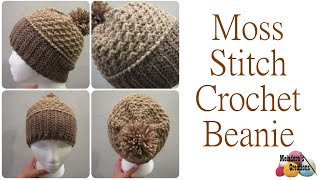 Learn How To Crochet A Moss Stitch Beanie  Perfect For Righthanded Crocheters [upl. by Tyson]