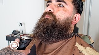 Cleaning Up an Untrimmed Beard amp Taper Fade Haircut  Beardbrand Studio [upl. by Koralle532]