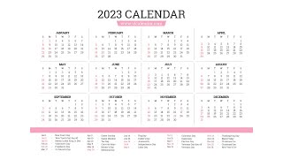 Printable Year 2023 Calendar Templates with Holidays  VL Calendar [upl. by Sucerdor979]