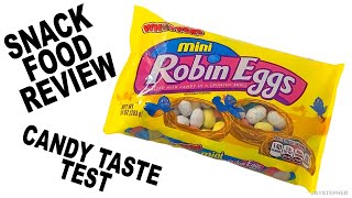 Snack Food Review  Mini Robin Eggs by Whoppers Opening amp Taste Test [upl. by Anyehs]