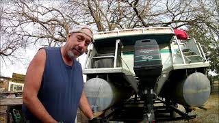 PONTOON BOAT RESTORATION CHECKING LOWER UNIIT AND FUEL TANK REMOVAL AND CLEANING [upl. by Atsirtal]