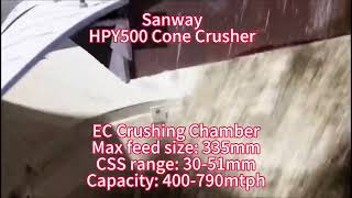 Sanway HPY500 Cone Crusher Granite Secondary Crushing max throughput roughly 800TPH conecrusher [upl. by Rydder]