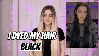 I dyed my hair black  Blonde to Black Tutorial [upl. by Elbag382]