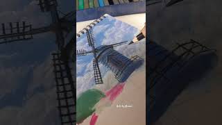 Windmill scenery with soft pastel youtubeshorts scenery painting windmill [upl. by Giesecke]