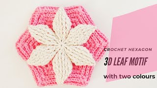 Crochet Hexagon 3D Leaf Motif With Two Colors [upl. by Alikam]