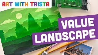 Value Landscape Monochromatic Painting with Tints and Shades Video Tutorial  Art With Trista [upl. by Nalyad989]