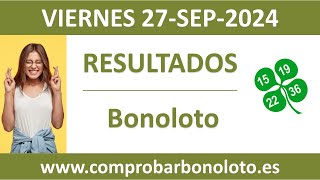 Resultado del sorteo Bonoloto del viernes 27 de septiembre de 2024 [upl. by Avlem]