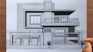 How to Draw a House in 1 Point Perspective [upl. by Ahsiral]