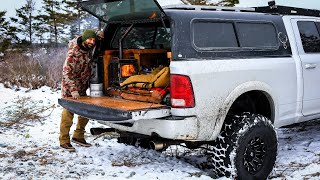 Truck Camping With Wood Stove In Winter [upl. by Annairba11]