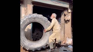 Hard working Old Man Repairing Big Tractor Tire Using Aluminium Mold [upl. by Peursem]