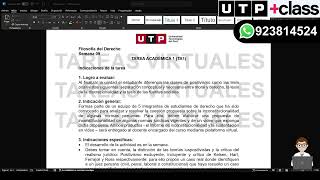 🔴ACS09 Semana 09  Tema 01 Tarea Tarea académica 1 TA1 FILOSOFÍA DEL DERECHO UTP OCTUBRE 2024 [upl. by Kcirdec]