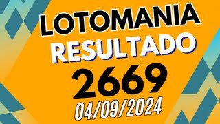 LOTOMANIA 2669  Resultado da LOTOMANIA 0409 Concurso 2669 [upl. by Aknaib165]