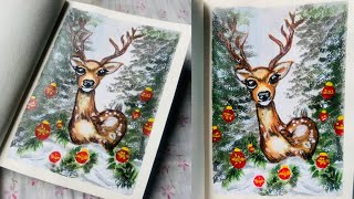 Christmas Deer Painting 🦌☃️🎄 Acrylic Deer Painting Christmas Deer Painting Tutorial [upl. by Niwrehs]