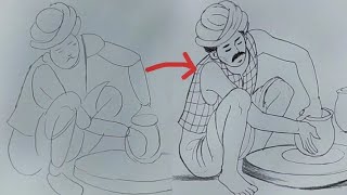 Elementary drawing of Potter manhow to draw a pottery man [upl. by Nimsaj36]