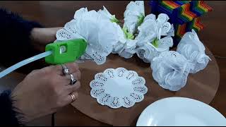 Paper Lace Doily Flower  Beautiful creation  Amazing craft easy ideas [upl. by Yanal]