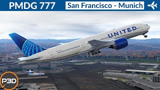 P3D v53 PMDG 777200ER United Airlines  San Francisco to Munich  Full flight [upl. by Tracay]