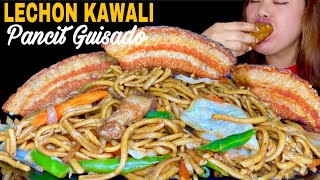 LECHON KAWALI AT PANCIT CANTON GUISADO MUKBANG  PUTOK BATOK  FILIPINO FOOD MUKBANG PHILIPPINES [upl. by Ameg]