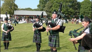 Huntly Pipe Band playing Braes of Killiecrankie during 2023 Oldmeldrum Highland Games in Scotland [upl. by Luciana492]