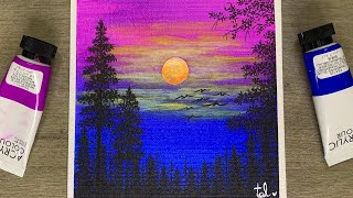 Full Moon Night Painting  Acrylic Painting for Beginners [upl. by Rik507]