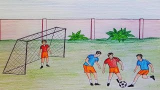 How to draw scenery of playing football step by step [upl. by Arlene]