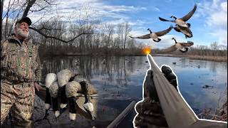 INSANE GOOSE HUNTING BIG HONKERS Decoying in CLOSE [upl. by Nnaeirual441]